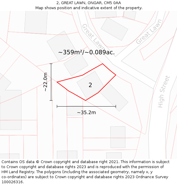 2, GREAT LAWN, ONGAR, CM5 0AA: Plot and title map