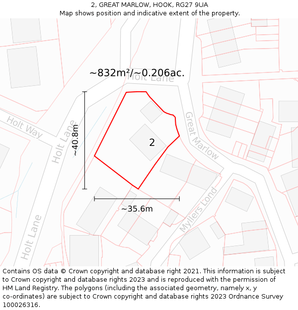 2, GREAT MARLOW, HOOK, RG27 9UA: Plot and title map