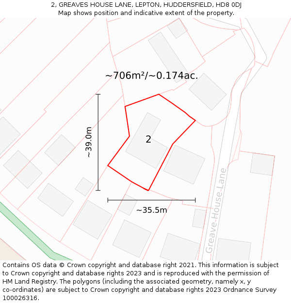 2, GREAVES HOUSE LANE, LEPTON, HUDDERSFIELD, HD8 0DJ: Plot and title map