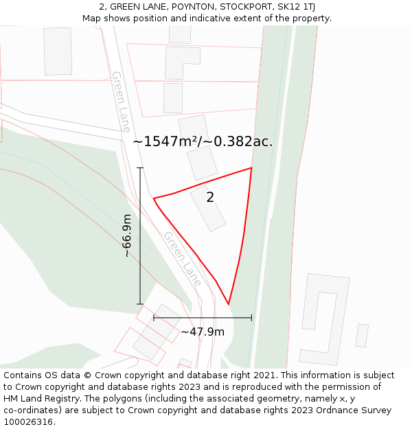 2, GREEN LANE, POYNTON, STOCKPORT, SK12 1TJ: Plot and title map