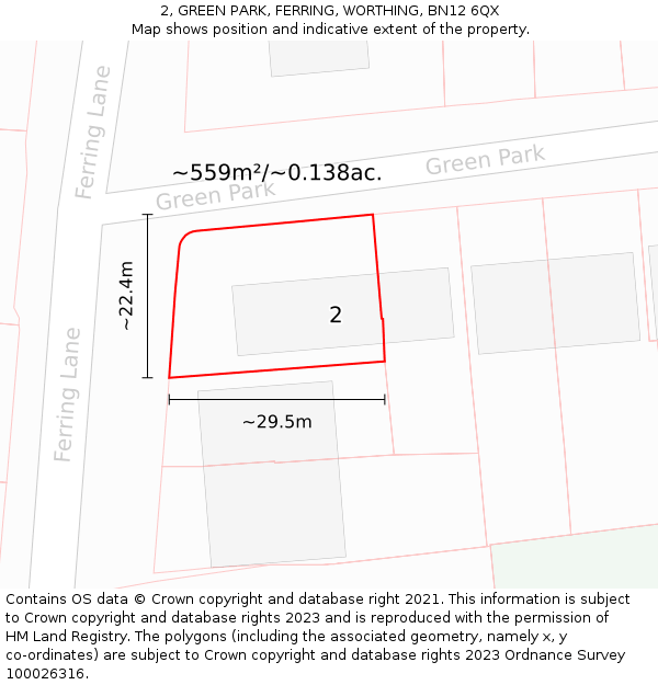 2, GREEN PARK, FERRING, WORTHING, BN12 6QX: Plot and title map