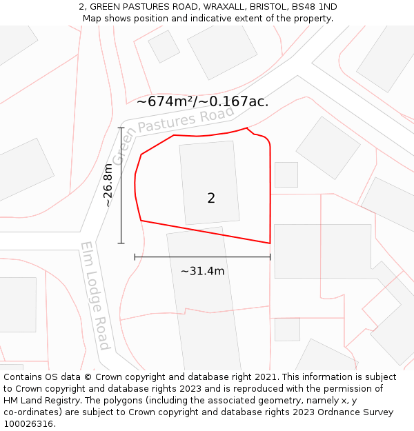 2, GREEN PASTURES ROAD, WRAXALL, BRISTOL, BS48 1ND: Plot and title map