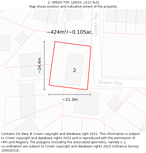 2, GREEN TOP, LEEDS, LS12 4UQ: Plot and title map