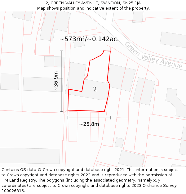 2, GREEN VALLEY AVENUE, SWINDON, SN25 1JA: Plot and title map