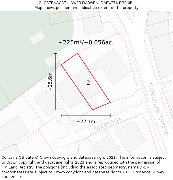 2, GREENACRE, LOWER DARWEN, DARWEN, BB3 0RL: Plot and title map