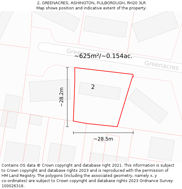 2, GREENACRES, ASHINGTON, PULBOROUGH, RH20 3LR: Plot and title map