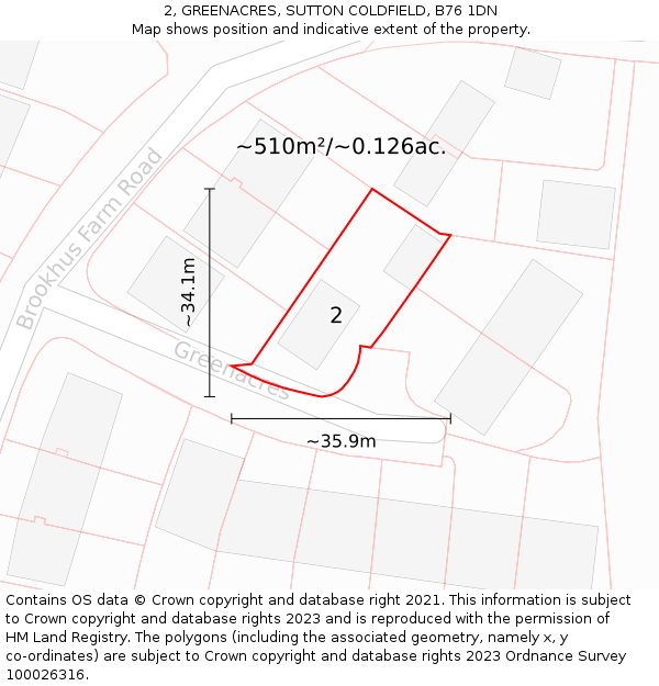 2, GREENACRES, SUTTON COLDFIELD, B76 1DN: Plot and title map