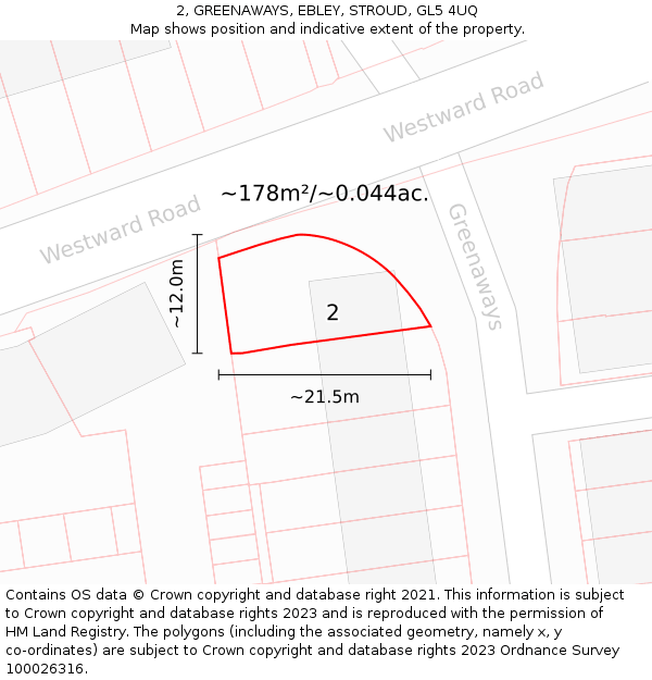 2, GREENAWAYS, EBLEY, STROUD, GL5 4UQ: Plot and title map