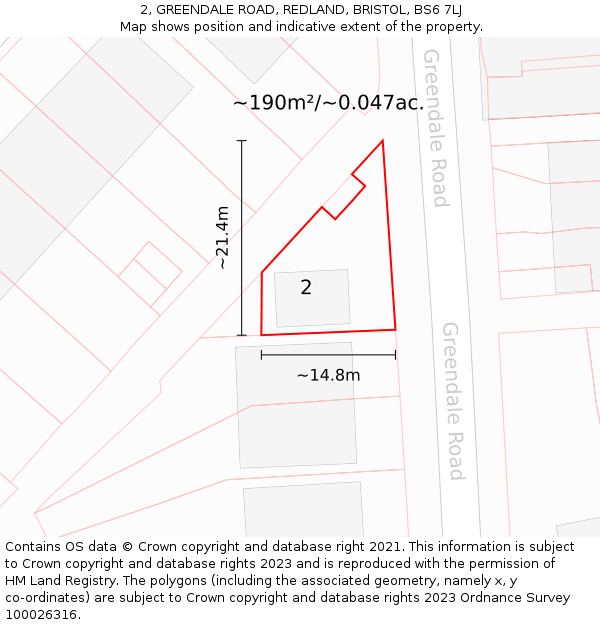 2, GREENDALE ROAD, REDLAND, BRISTOL, BS6 7LJ: Plot and title map