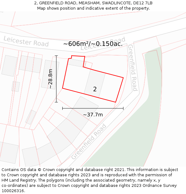 2, GREENFIELD ROAD, MEASHAM, SWADLINCOTE, DE12 7LB: Plot and title map