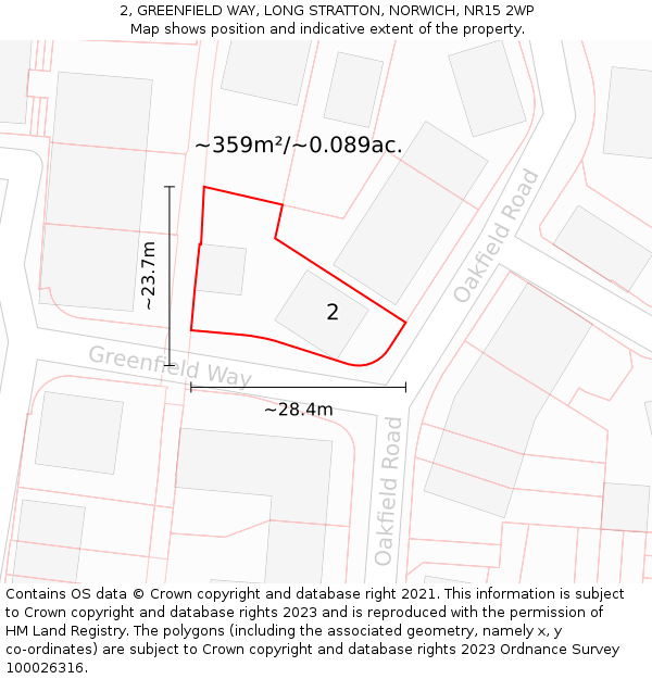 2, GREENFIELD WAY, LONG STRATTON, NORWICH, NR15 2WP: Plot and title map