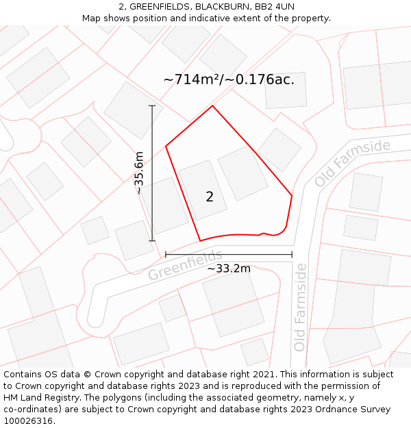 2, GREENFIELDS, BLACKBURN, BB2 4UN: Plot and title map