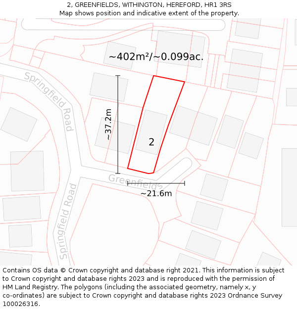 2, GREENFIELDS, WITHINGTON, HEREFORD, HR1 3RS: Plot and title map