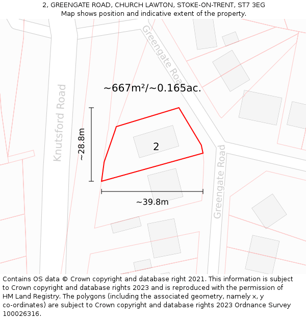 2, GREENGATE ROAD, CHURCH LAWTON, STOKE-ON-TRENT, ST7 3EG: Plot and title map