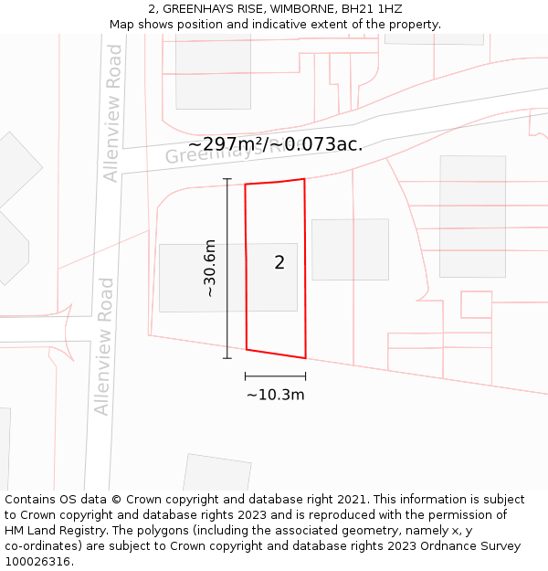 2, GREENHAYS RISE, WIMBORNE, BH21 1HZ: Plot and title map