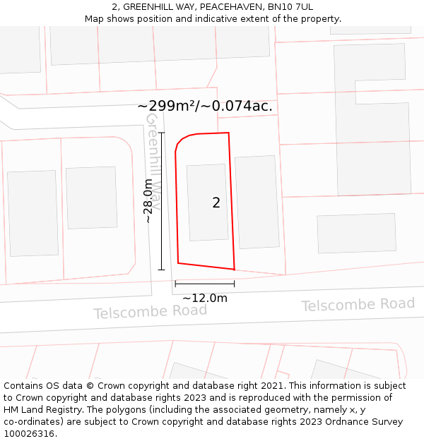 2, GREENHILL WAY, PEACEHAVEN, BN10 7UL: Plot and title map