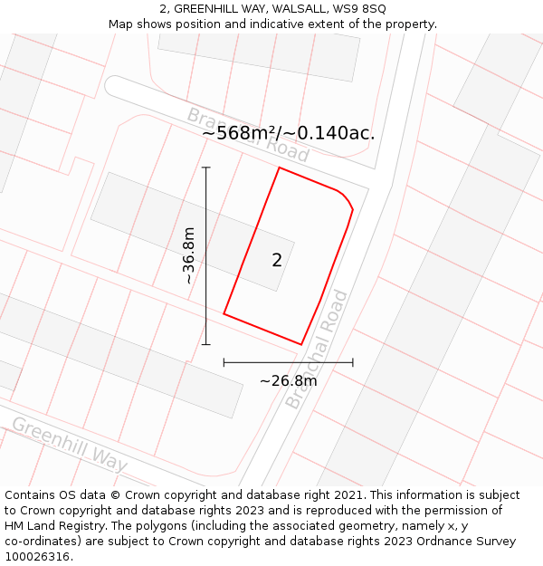 2, GREENHILL WAY, WALSALL, WS9 8SQ: Plot and title map