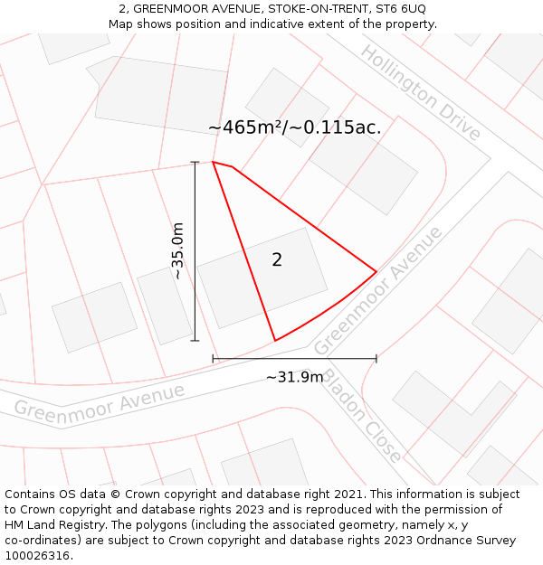 2, GREENMOOR AVENUE, STOKE-ON-TRENT, ST6 6UQ: Plot and title map