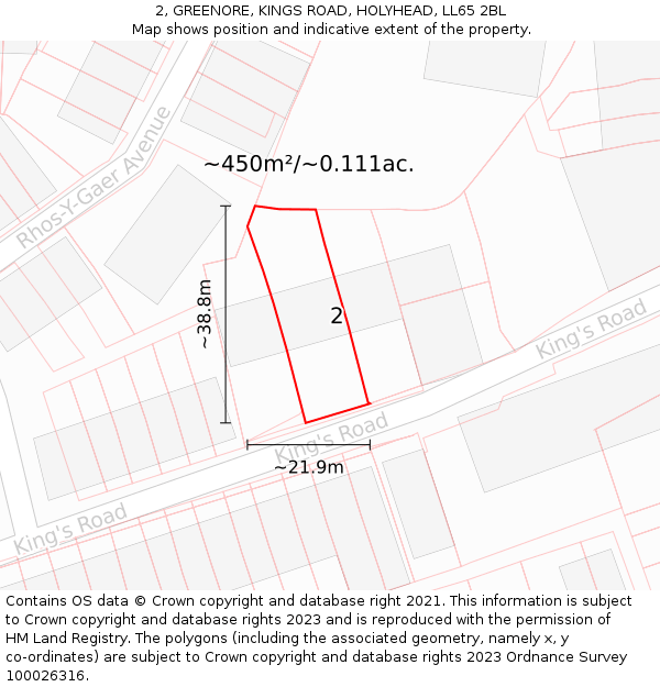 2, GREENORE, KINGS ROAD, HOLYHEAD, LL65 2BL: Plot and title map