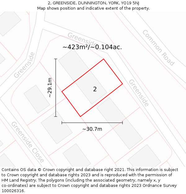 2, GREENSIDE, DUNNINGTON, YORK, YO19 5NJ: Plot and title map