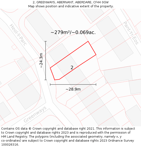 2, GREENWAYS, ABERNANT, ABERDARE, CF44 0GW: Plot and title map