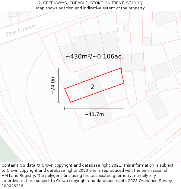 2, GREENWAYS, CHEADLE, STOKE-ON-TRENT, ST10 1QJ: Plot and title map