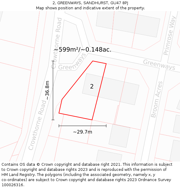 2, GREENWAYS, SANDHURST, GU47 8PJ: Plot and title map