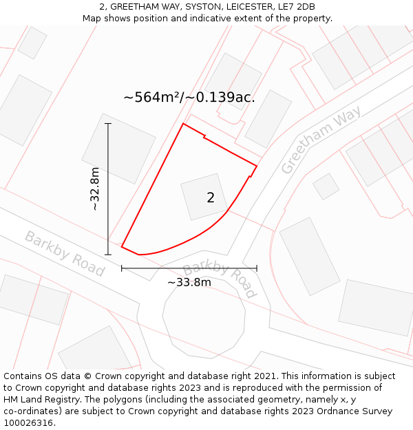 2, GREETHAM WAY, SYSTON, LEICESTER, LE7 2DB: Plot and title map