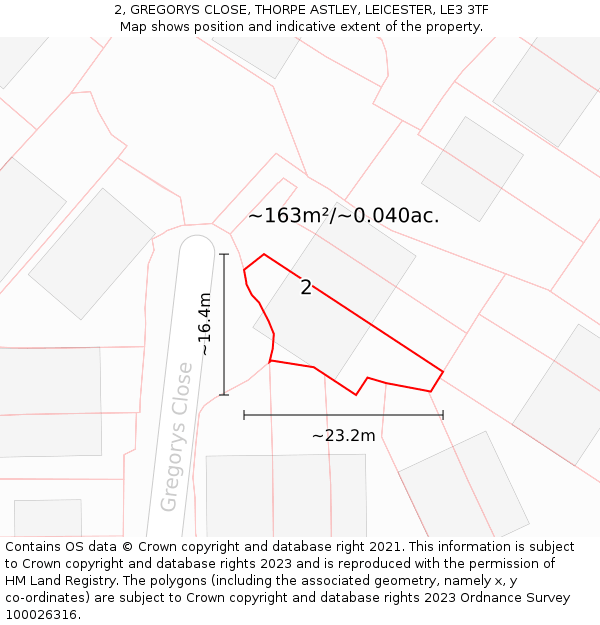 2, GREGORYS CLOSE, THORPE ASTLEY, LEICESTER, LE3 3TF: Plot and title map