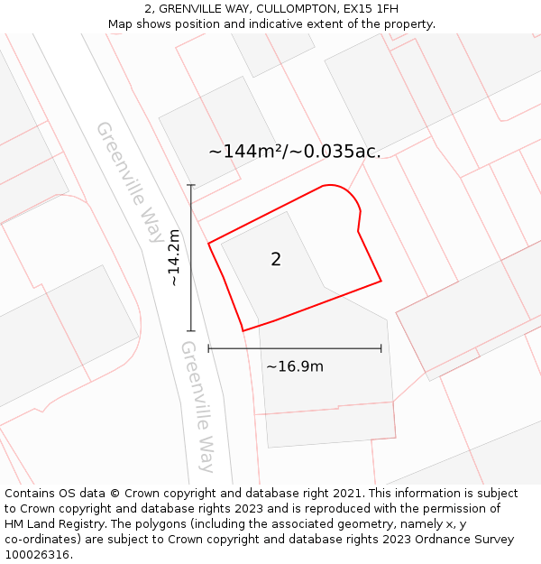 2, GRENVILLE WAY, CULLOMPTON, EX15 1FH: Plot and title map