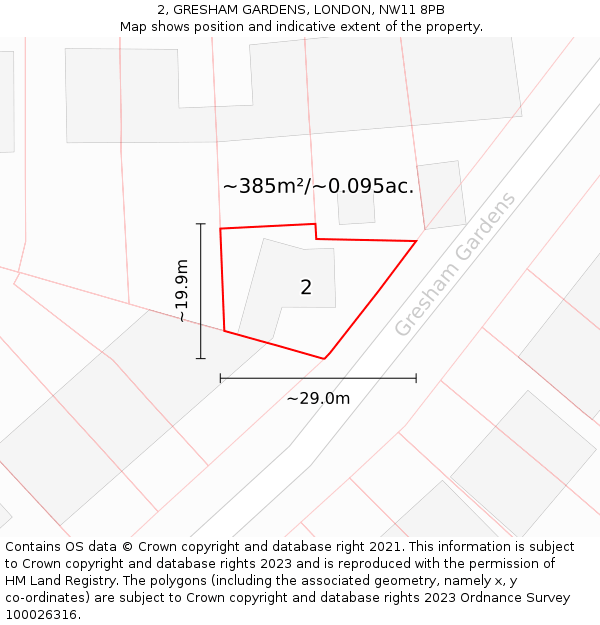 2, GRESHAM GARDENS, LONDON, NW11 8PB: Plot and title map