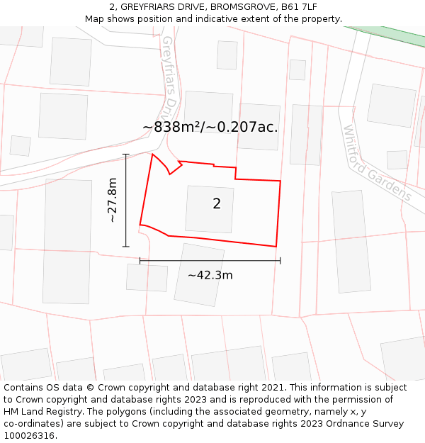 2, GREYFRIARS DRIVE, BROMSGROVE, B61 7LF: Plot and title map