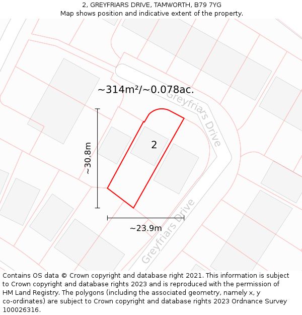 2, GREYFRIARS DRIVE, TAMWORTH, B79 7YG: Plot and title map