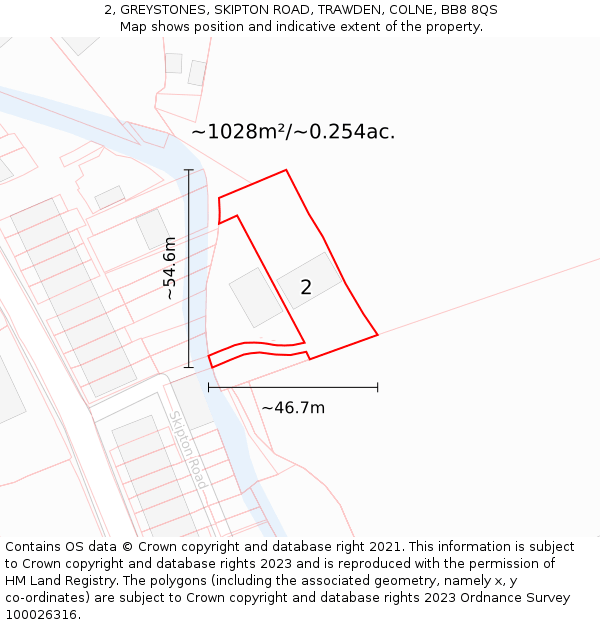 2, GREYSTONES, SKIPTON ROAD, TRAWDEN, COLNE, BB8 8QS: Plot and title map