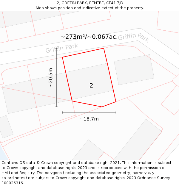 2, GRIFFIN PARK, PENTRE, CF41 7JD: Plot and title map