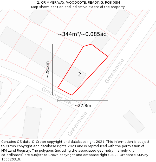 2, GRIMMER WAY, WOODCOTE, READING, RG8 0SN: Plot and title map