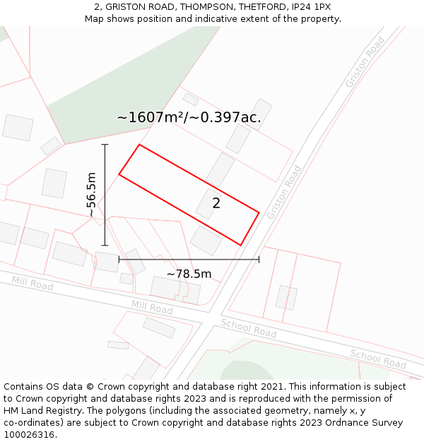 2, GRISTON ROAD, THOMPSON, THETFORD, IP24 1PX: Plot and title map