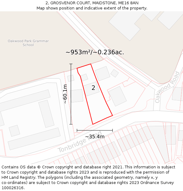 2, GROSVENOR COURT, MAIDSTONE, ME16 8AN: Plot and title map