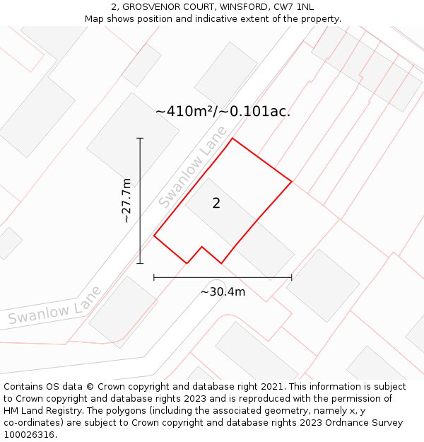2, GROSVENOR COURT, WINSFORD, CW7 1NL: Plot and title map