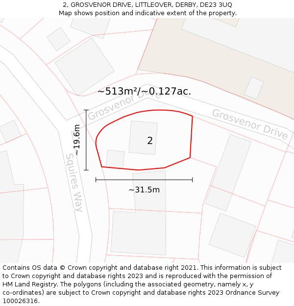 2, GROSVENOR DRIVE, LITTLEOVER, DERBY, DE23 3UQ: Plot and title map