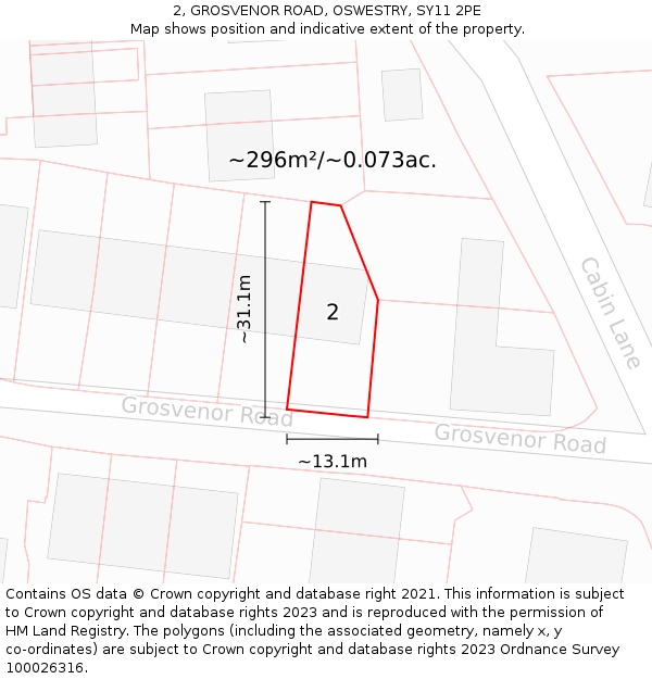 2, GROSVENOR ROAD, OSWESTRY, SY11 2PE: Plot and title map