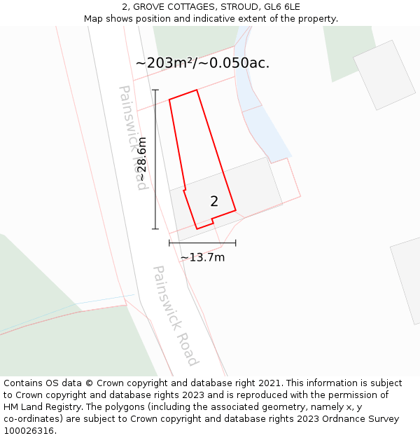 2, GROVE COTTAGES, STROUD, GL6 6LE: Plot and title map