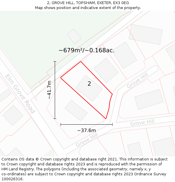 2, GROVE HILL, TOPSHAM, EXETER, EX3 0EG: Plot and title map