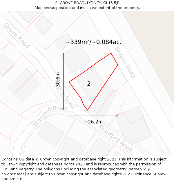 2, GROVE ROAD, LYDNEY, GL15 5JE: Plot and title map