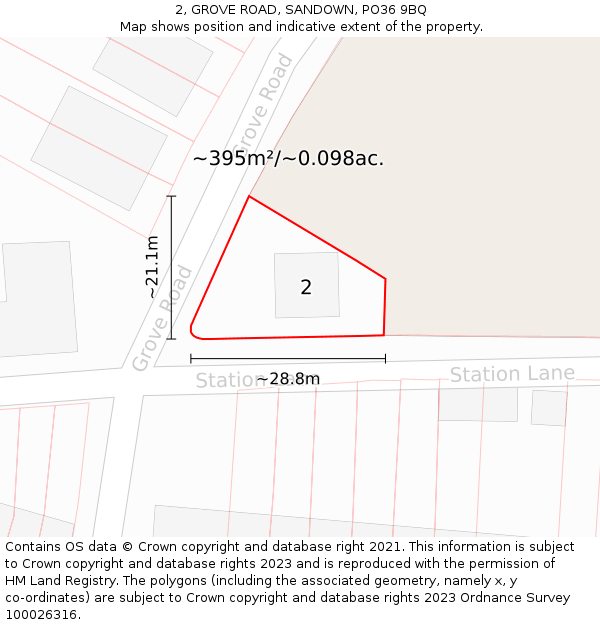 2, GROVE ROAD, SANDOWN, PO36 9BQ: Plot and title map