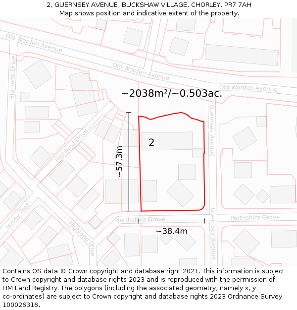 2, GUERNSEY AVENUE, BUCKSHAW VILLAGE, CHORLEY, PR7 7AH: Plot and title map