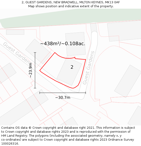 2, GUEST GARDENS, NEW BRADWELL, MILTON KEYNES, MK13 0AF: Plot and title map