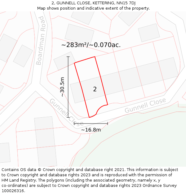 2, GUNNELL CLOSE, KETTERING, NN15 7DJ: Plot and title map