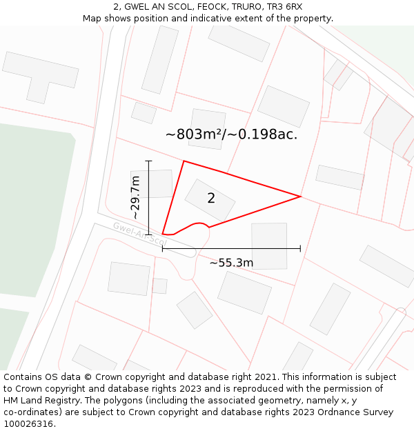 2, GWEL AN SCOL, FEOCK, TRURO, TR3 6RX: Plot and title map