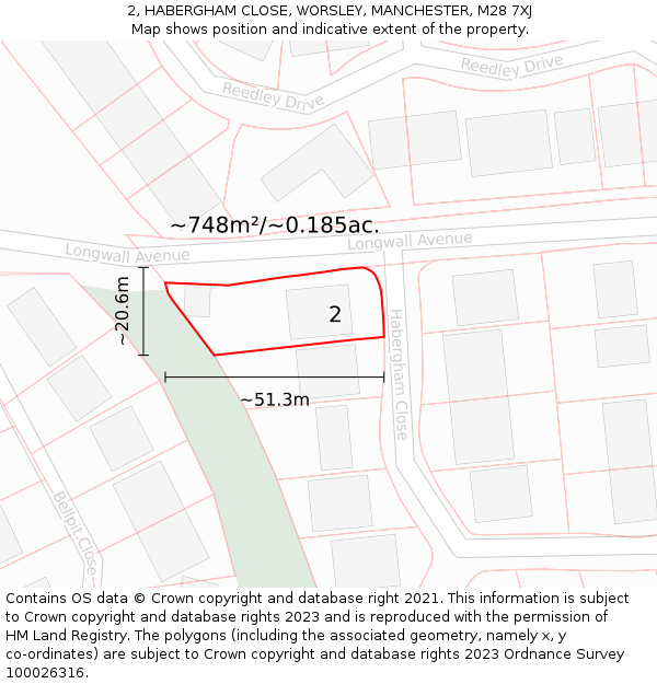 2, HABERGHAM CLOSE, WORSLEY, MANCHESTER, M28 7XJ: Plot and title map